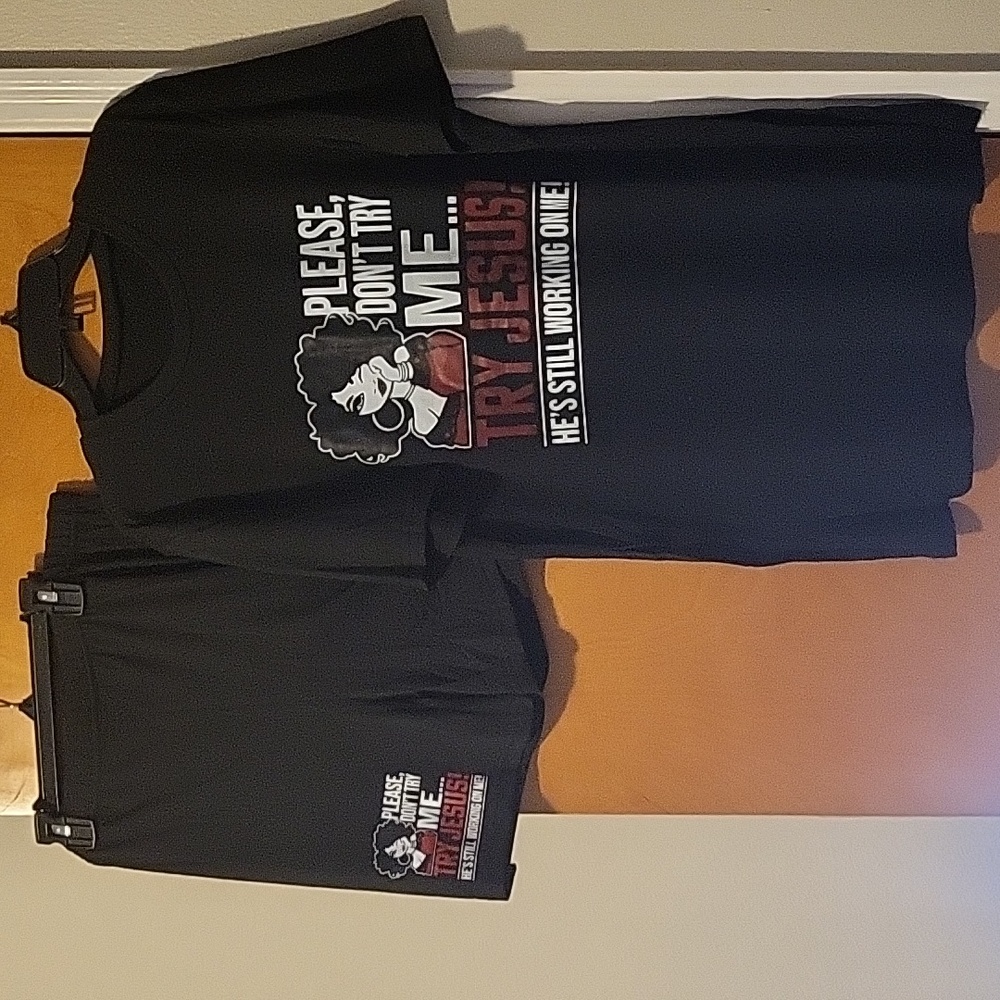 Womens Black / White / Red "Please Don't Try Me, Try Jesus" 2-Piece Shorts Set - Picture 1 of 11